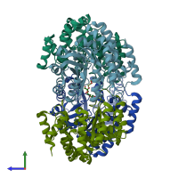 PDB entry 3eb2 coloured by chain, side view.