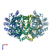PDB entry 3eb2 coloured by chain, top view.