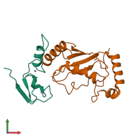 PDB entry 3eb6 coloured by chain, front view.