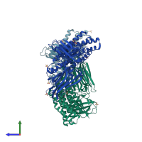 PDB entry 3eb7 coloured by chain, side view.