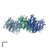 PDB entry 3eb7 coloured by chain, top view.