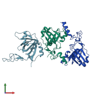 PDB entry 3ebe coloured by chain, front view.