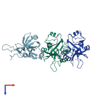 PDB entry 3ebe coloured by chain, top view.