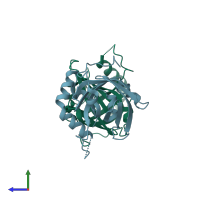 PDB 3ebk coloured by chain and viewed from the side.