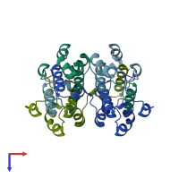 PDB entry 3ebn coloured by chain, top view.
