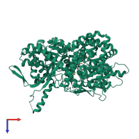 PDB entry 3ebo coloured by chain, top view.