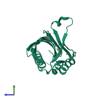 PDB entry 3eby coloured by chain, side view.