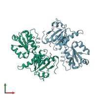 PDB entry 3ec3 coloured by chain, front view.