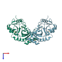 PDB entry 3ec3 coloured by chain, top view.