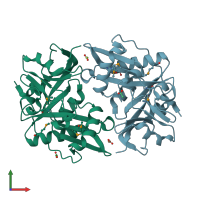 PDB entry 3ec4 coloured by chain, front view.