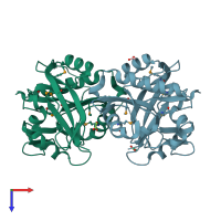 PDB entry 3ec4 coloured by chain, top view.