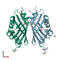 PDB entry 3ec9 coloured by chain, front view.