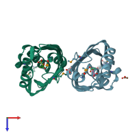 PDB entry 3ec9 coloured by chain, top view.