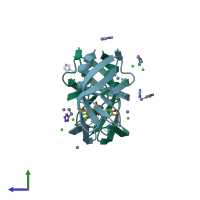 PDB entry 3ecg coloured by chain, side view.