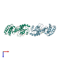 PDB entry 3ed3 coloured by chain, top view.