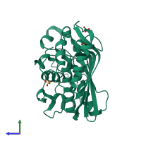 PDB entry 3ed7 coloured by chain, side view.
