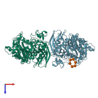 PDB entry 3edd coloured by chain, top view.