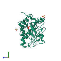 PDB entry 3edi coloured by chain, side view.