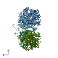 PDB entry 3edm coloured by chain, side view.