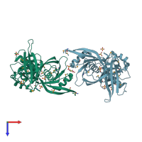 PDB entry 3edn coloured by chain, top view.