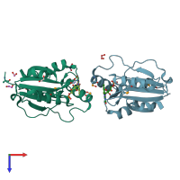 PDB entry 3edo coloured by chain, top view.