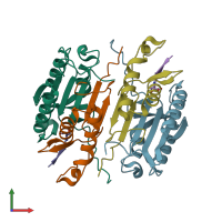 PDB entry 3edq coloured by chain, front view.