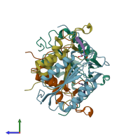 PDB entry 3edq coloured by chain, side view.