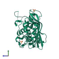 PDB entry 3edw coloured by chain, side view.