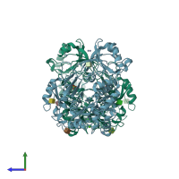 PDB entry 3ee6 coloured by chain, side view.