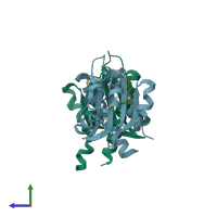 PDB entry 3eea coloured by chain, side view.
