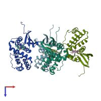 PDB entry 3eee coloured by chain, top view.