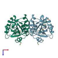 PDB entry 3eef coloured by chain, top view.