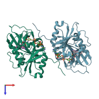 PDB entry 3eej coloured by chain, top view.