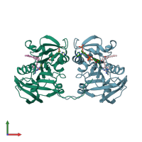 PDB entry 3eel coloured by chain, front view.
