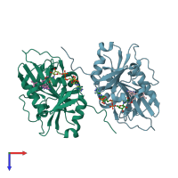 PDB entry 3eel coloured by chain, top view.