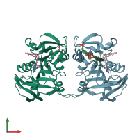 PDB entry 3eem coloured by chain, front view.