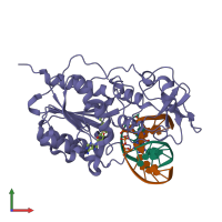 PDB entry 3eeo coloured by chain, front view.