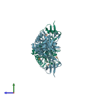 PDB entry 3eeq coloured by chain, side view.