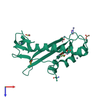 PDB entry 3eer coloured by chain, top view.
