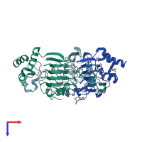 PDB entry 3eev coloured by chain, top view.