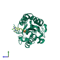 PDB entry 3ef3 coloured by chain, side view.