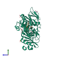 PDB entry 3ef6 coloured by chain, side view.