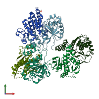 PDB entry 3efe coloured by chain, front view.