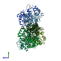 PDB entry 3efe coloured by chain, side view.