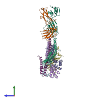 PDB entry 3eff coloured by chain, side view.