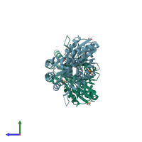 PDB entry 3efh coloured by chain, side view.