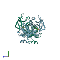 PDB entry 3efj coloured by chain, side view.