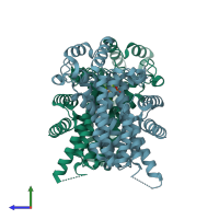 PDB entry 3efq coloured by chain, side view.