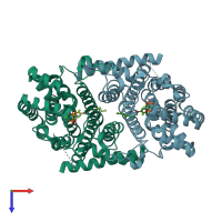 PDB entry 3efq coloured by chain, top view.