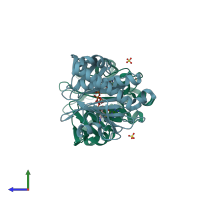 PDB entry 3efs coloured by chain, side view.